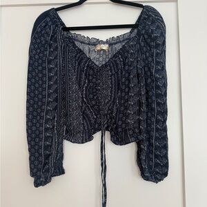 Band of Gypsies Navy Blue Patterned Cropped Women's Top